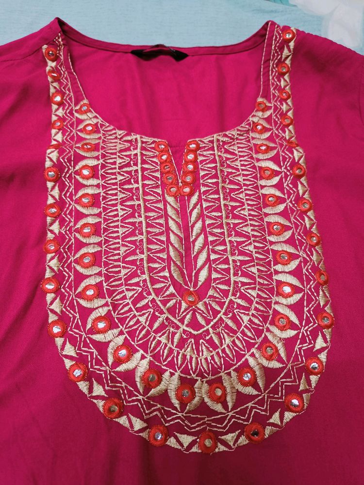 Pink Gotta Patti Straight Kurta