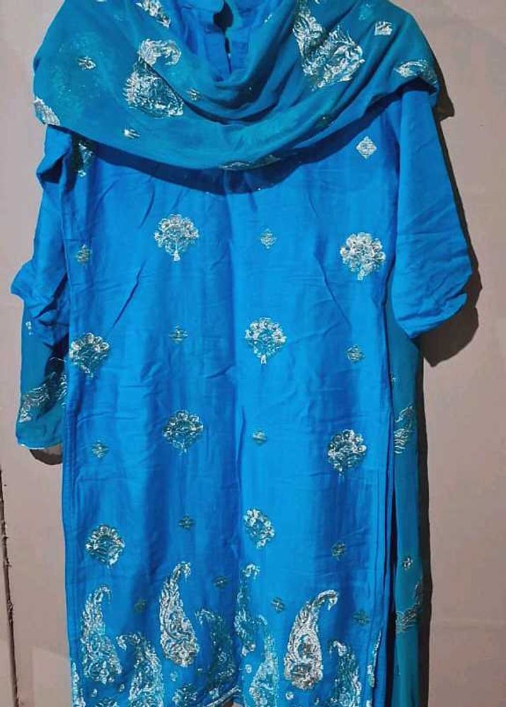 Blue Kurta With Dupatta