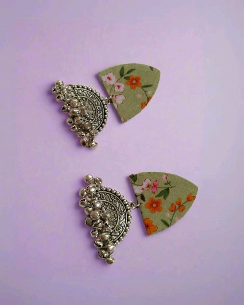 Rainvas Green floral printed oxidized earrings