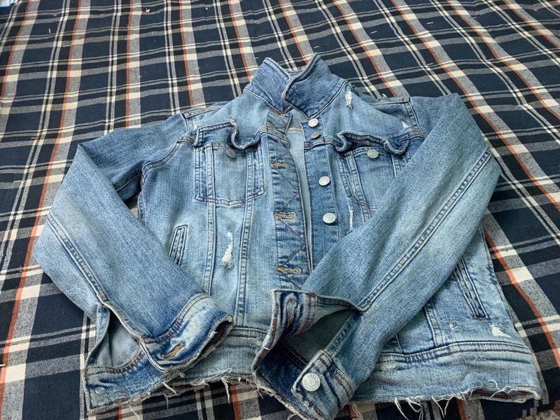 Women Denim Blue Jacket (Torn Style)