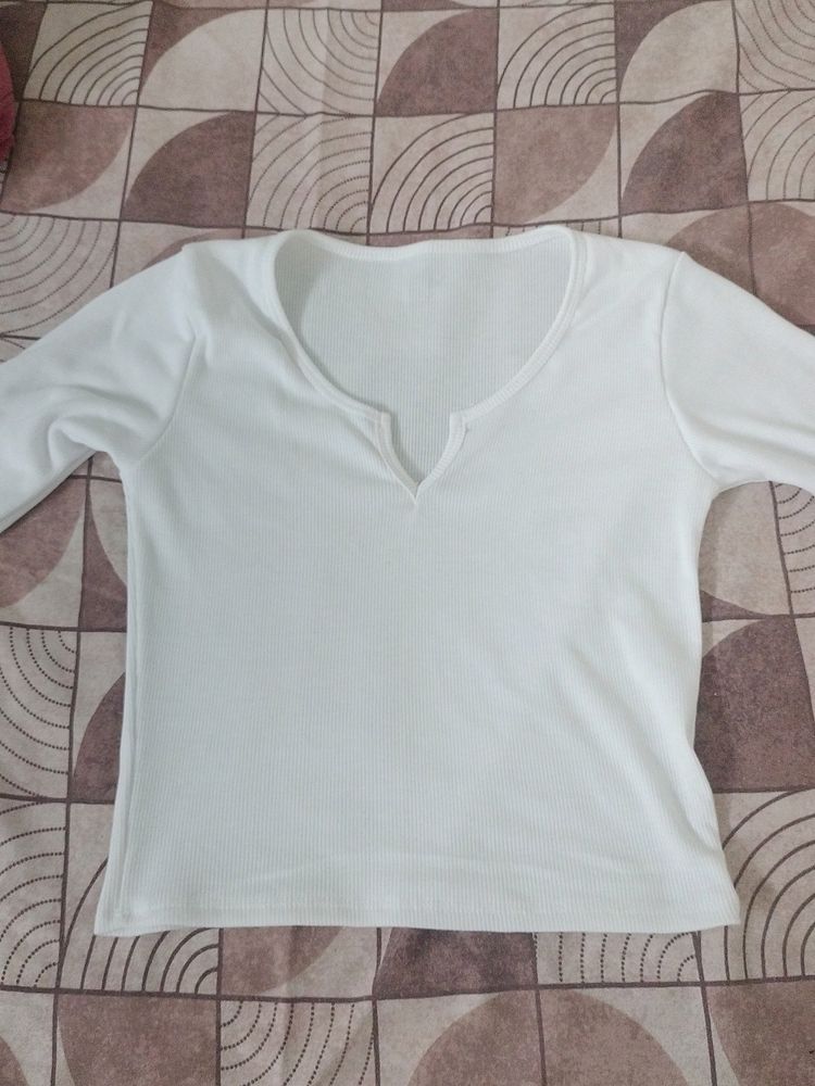 Stylish V Neck Full Sleeves Crop Top For Women