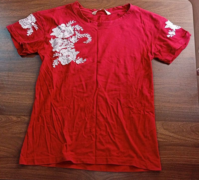 Red Floral Design Top