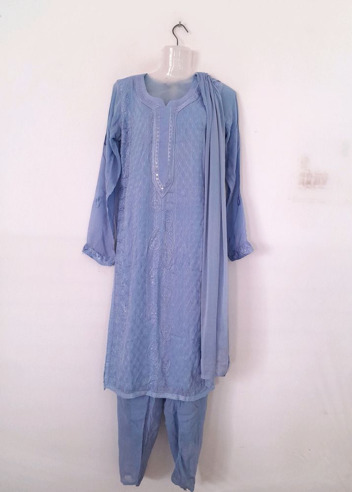 Blue Embroidered Kurta Set (Women's)