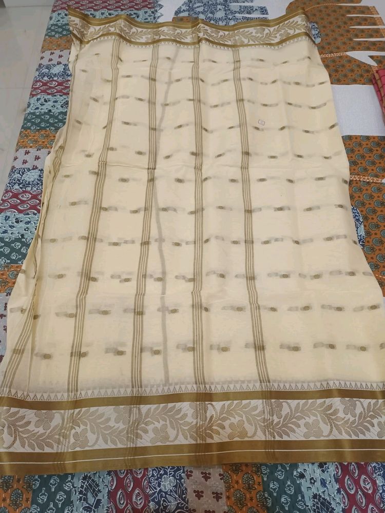 New Unused Off White Cotton Saree