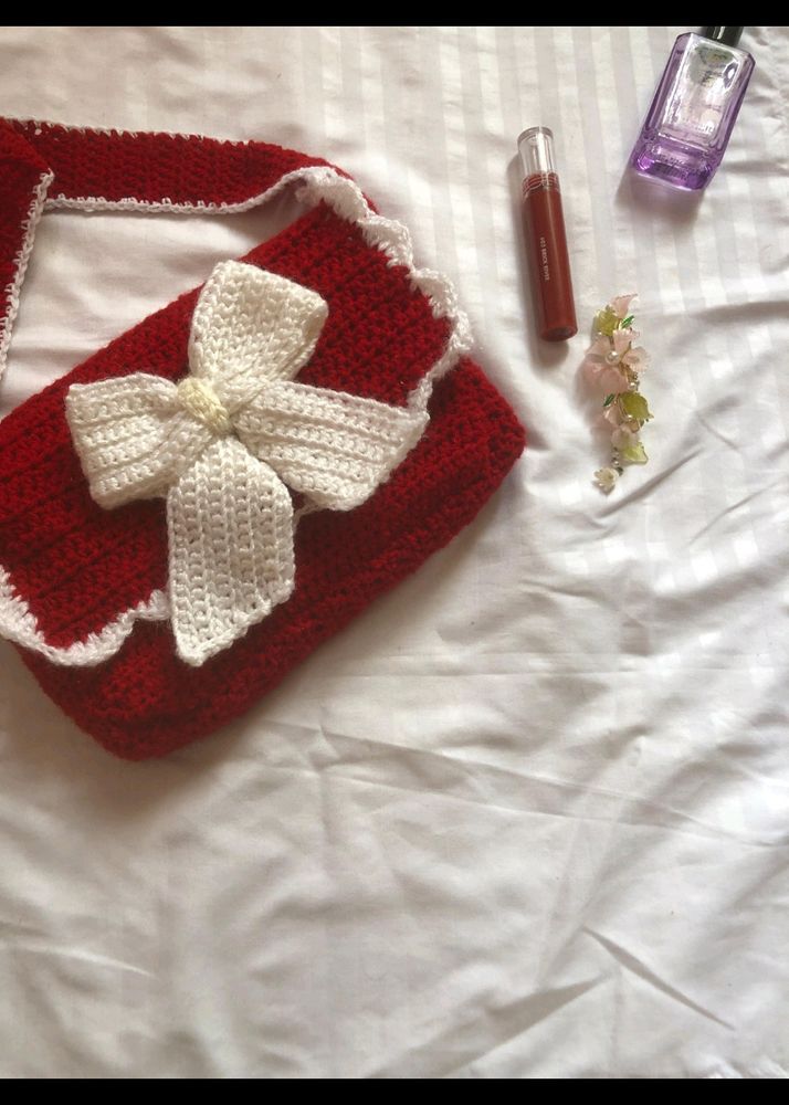 Aesthetic Couquette Crochet Bag With A Bow