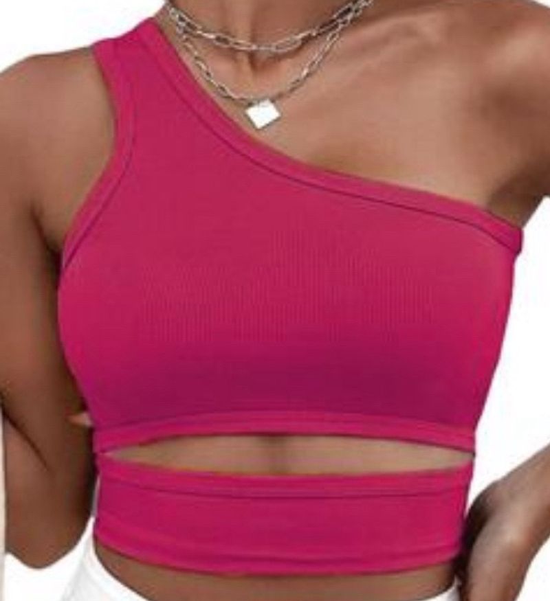 Pink One Shoulder Crop top Women