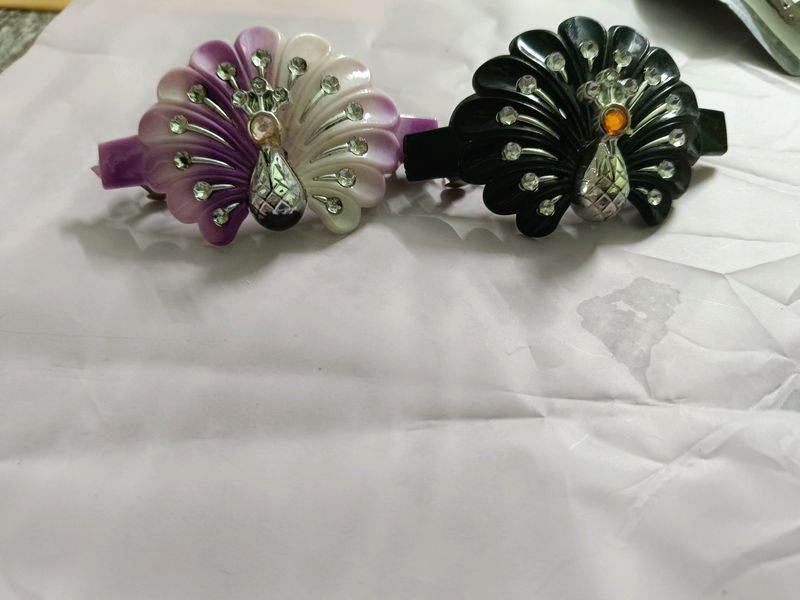 Two Peacock Style Hairclips