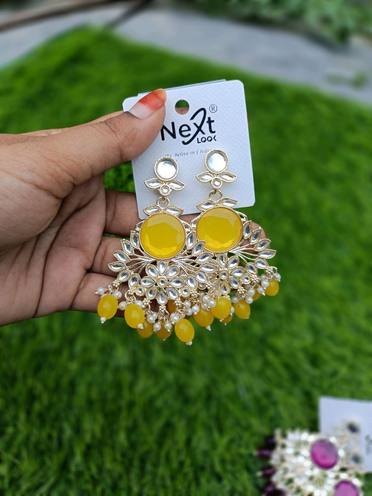 Kundan Earring Yellow