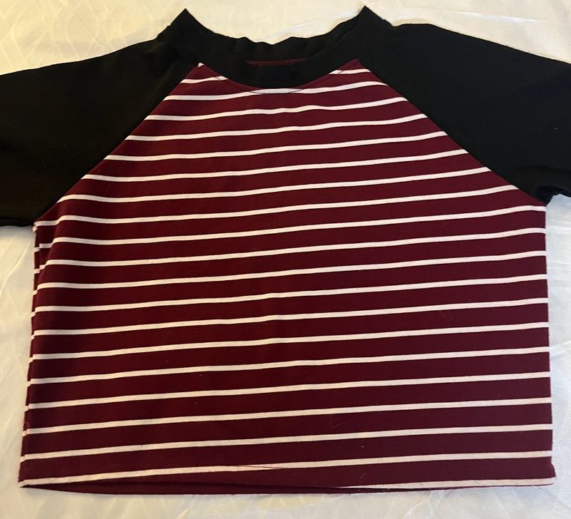 Striped Red Full Sleeve Crop Top