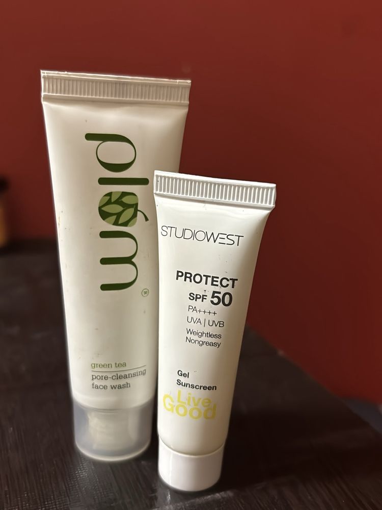 plum face wash and STUDIOWEST mini gel sunscreen