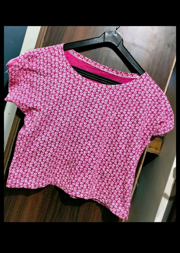 Printed Pink and White Crop Top