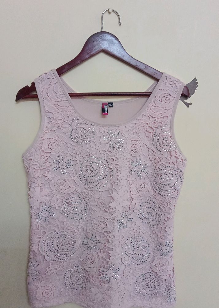 Crochet Stoned Pink Top (Women)