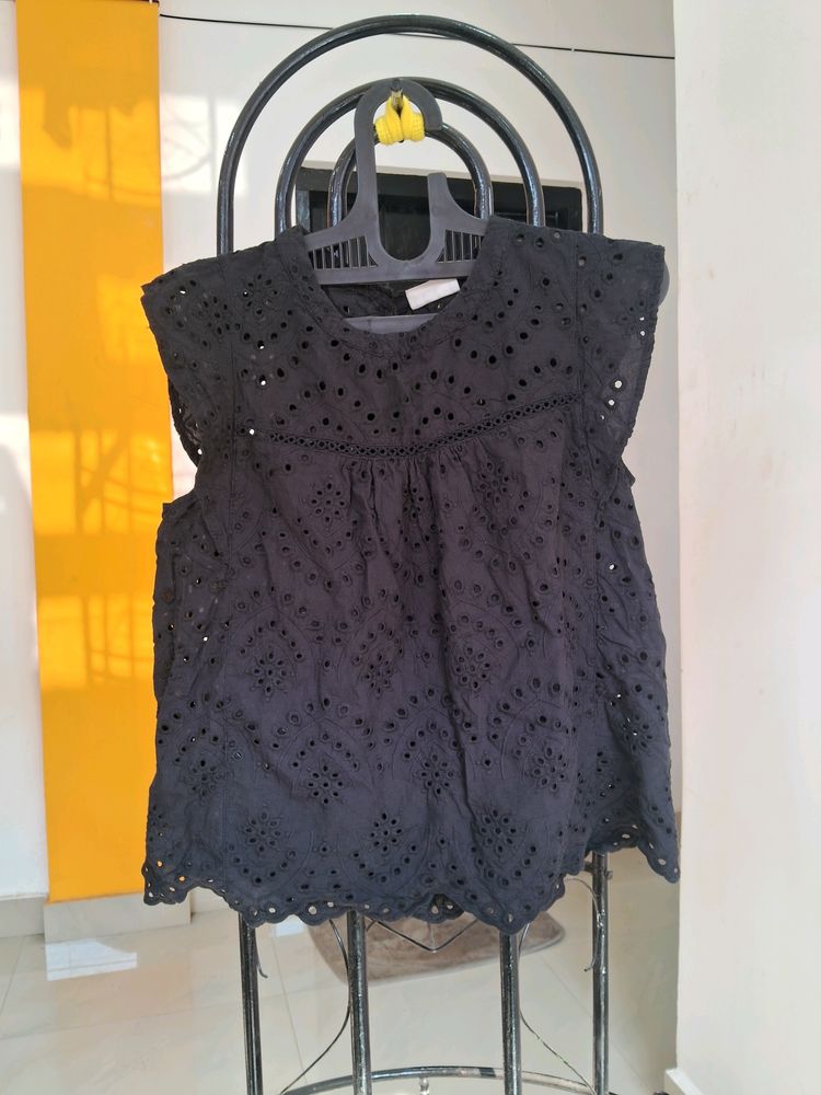 Black Eyelet Top