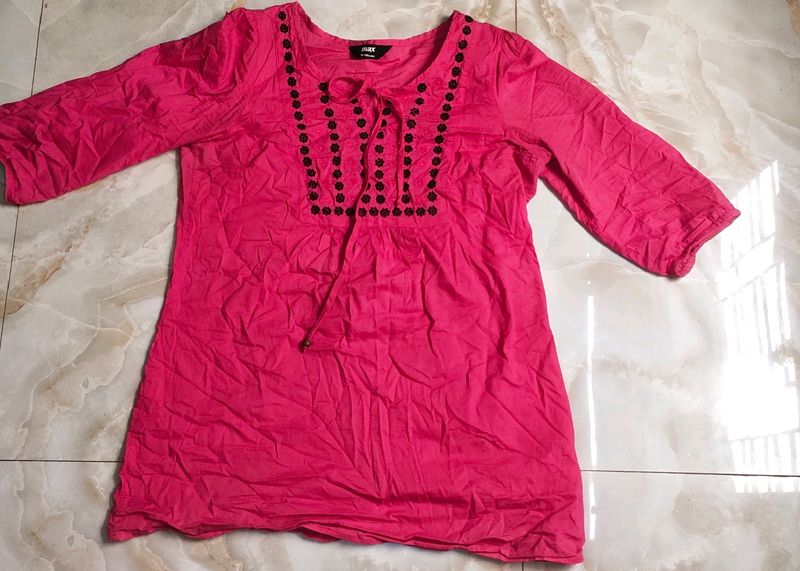 Max Pink Embroidery Cotton Top