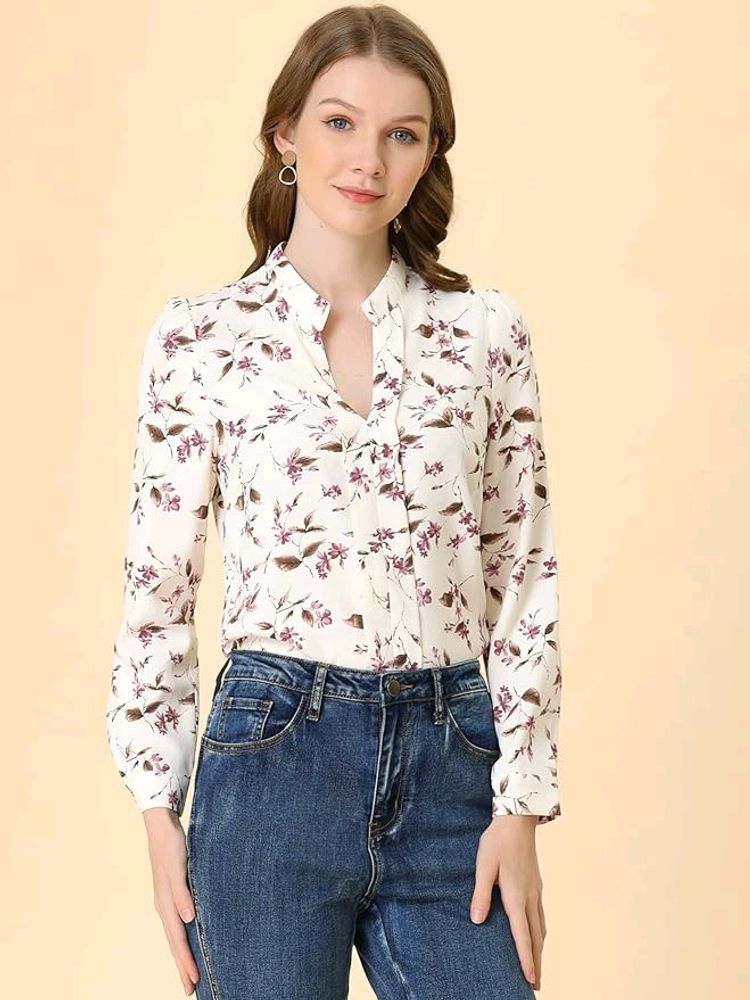 New Korean Floral Bow Shirt Top