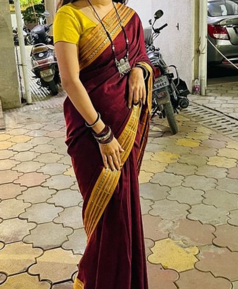 Saree With Golden Blouse