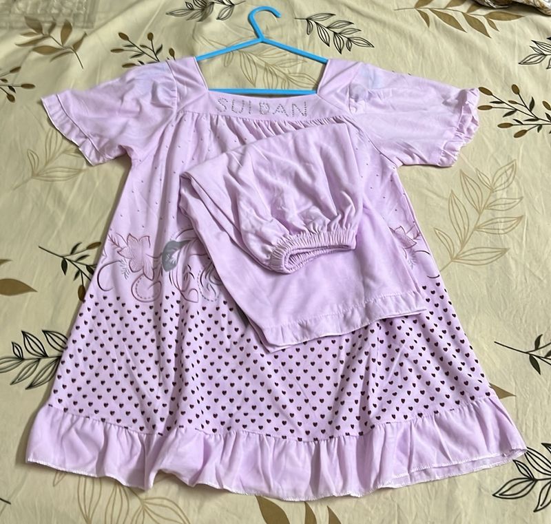 Lavender Night Suit For Girls