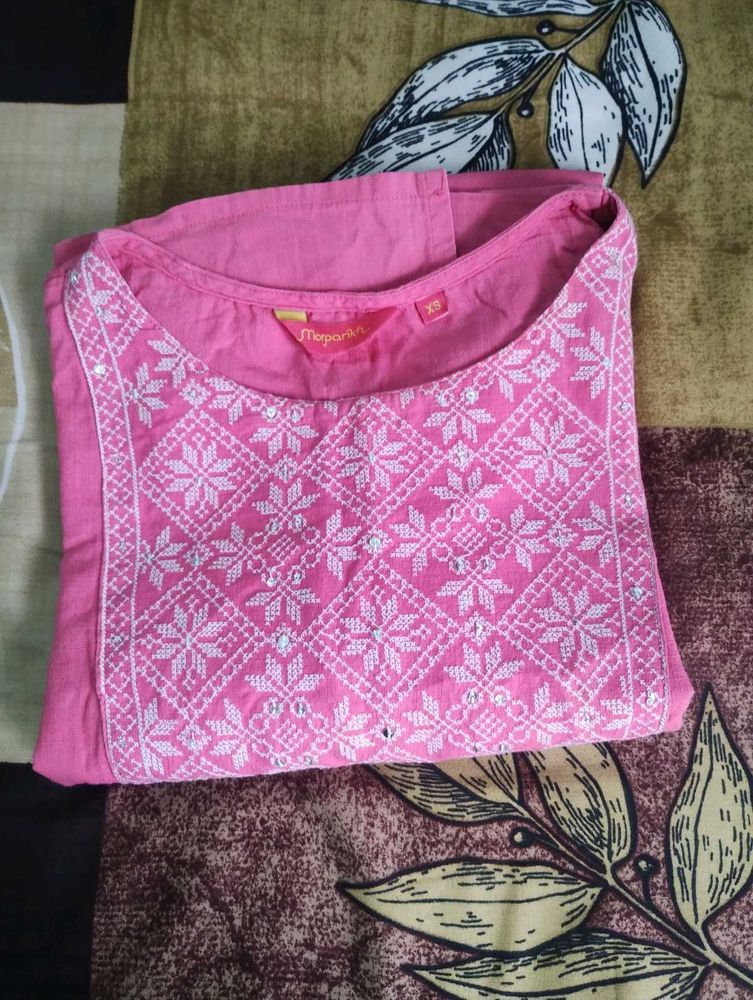 Morpankh Pink Cotton Kurta For Women