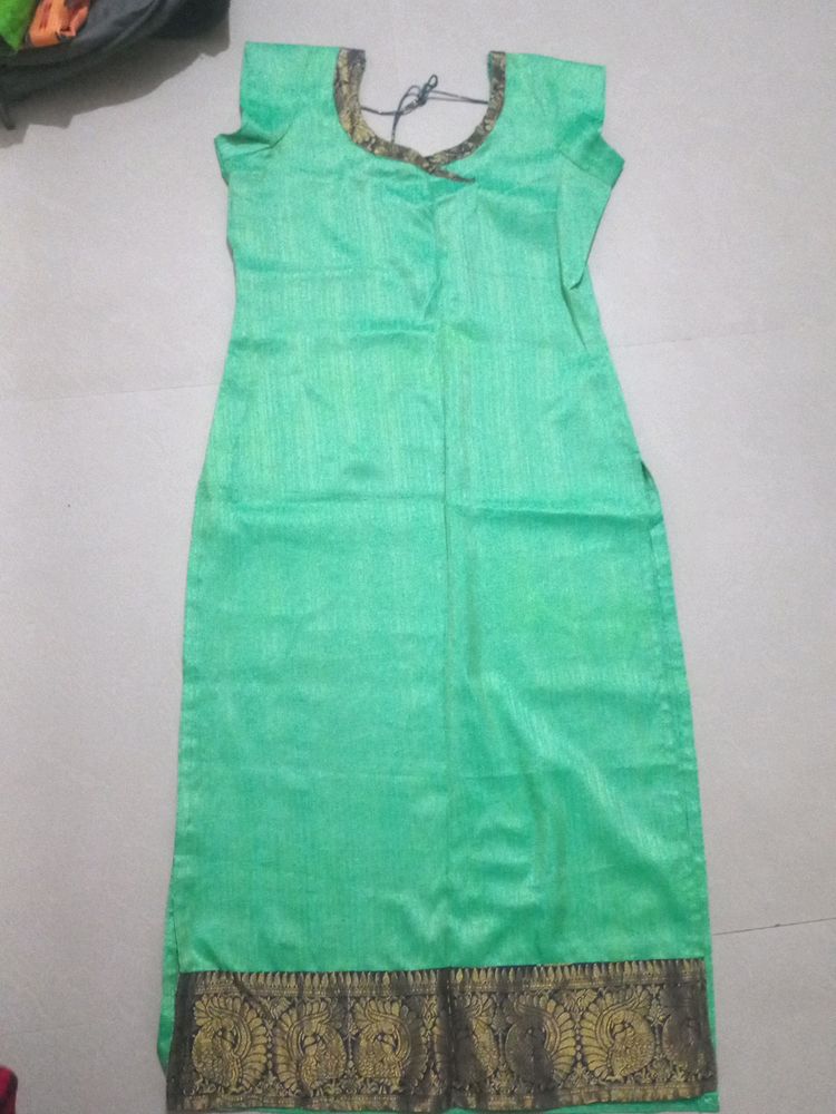 Flourescent Green Color Kurta With Border