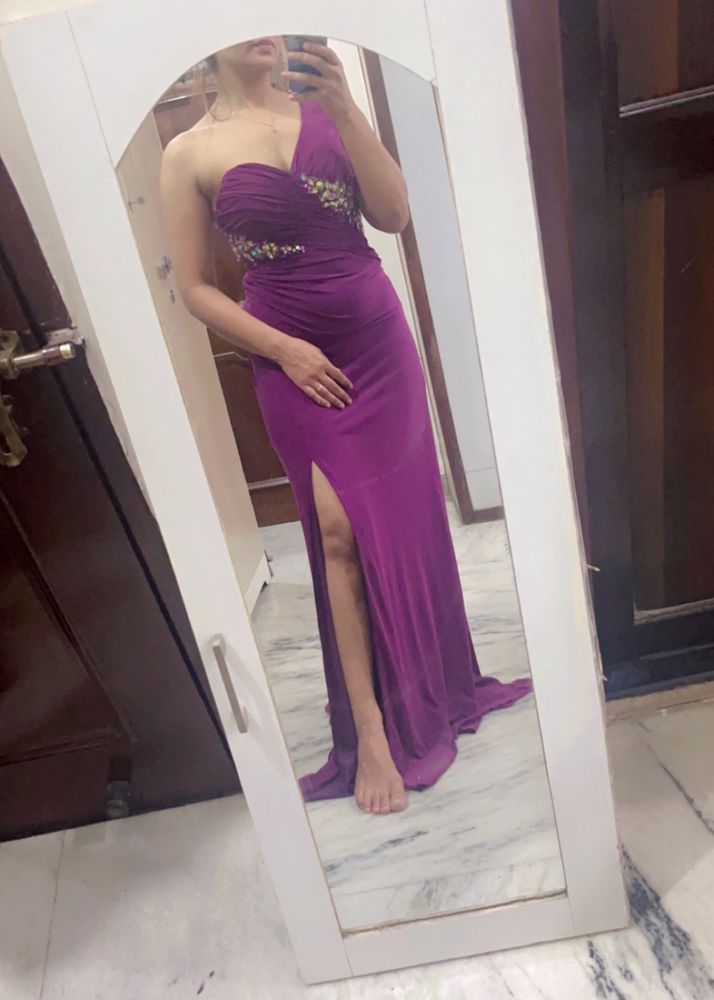 Purple Color One Shoulder Dress