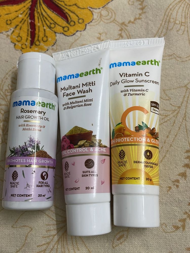 Mamaearth Facewash, Sunscreen & Hair Growth Oil