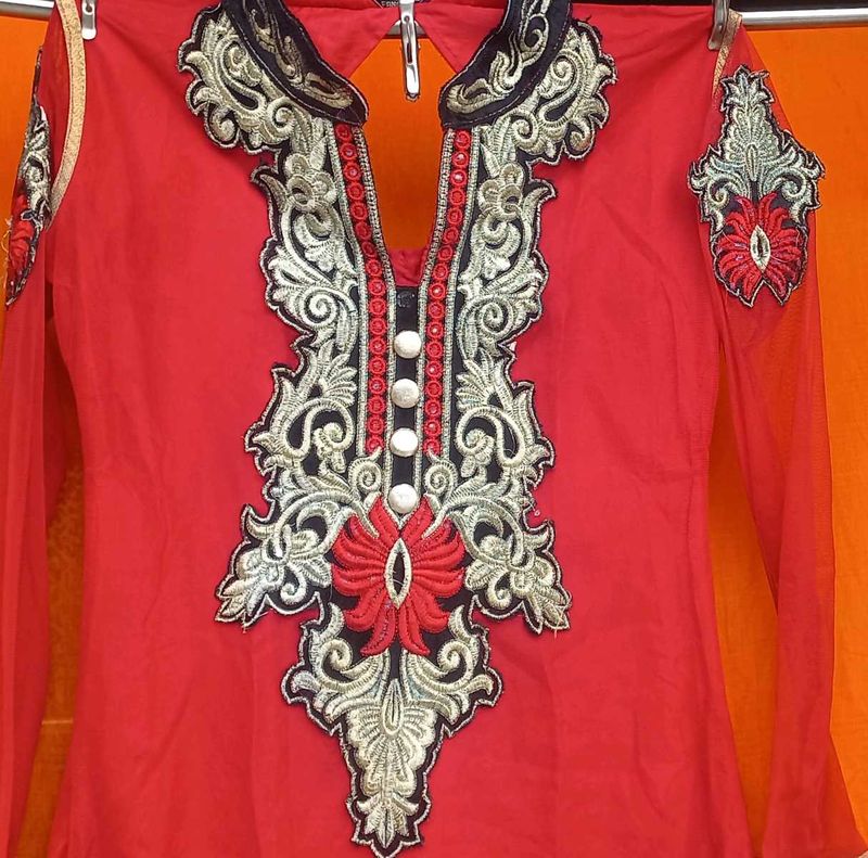 Red Kurta With Net Duppta