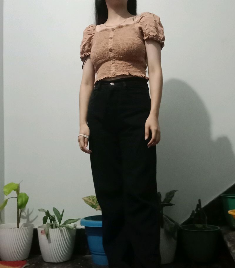 Brown Puffed Sleeve Top