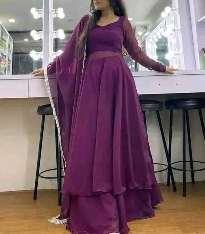 Purple Backless Gown With Dupatta