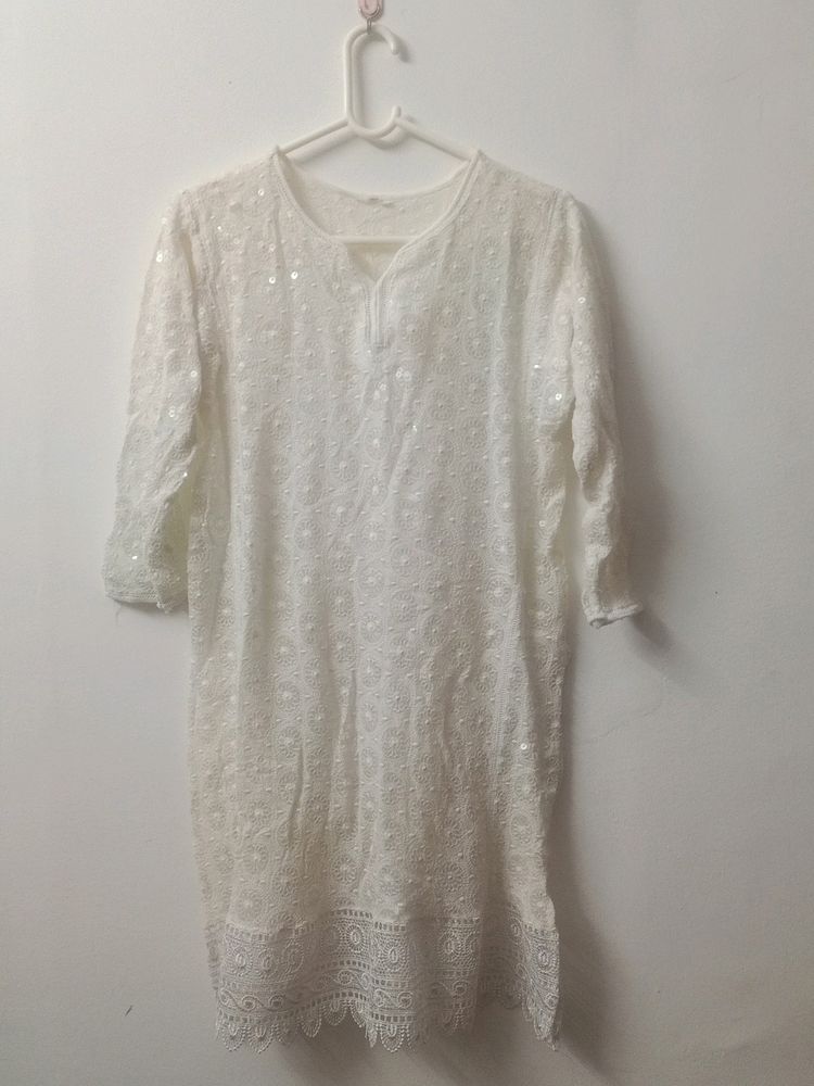 Real Lucknawi Work Kurta With White Sequine