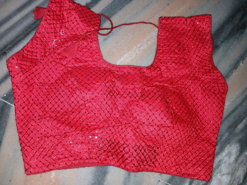 Red Sequence Blouse, Brand New, With Pad