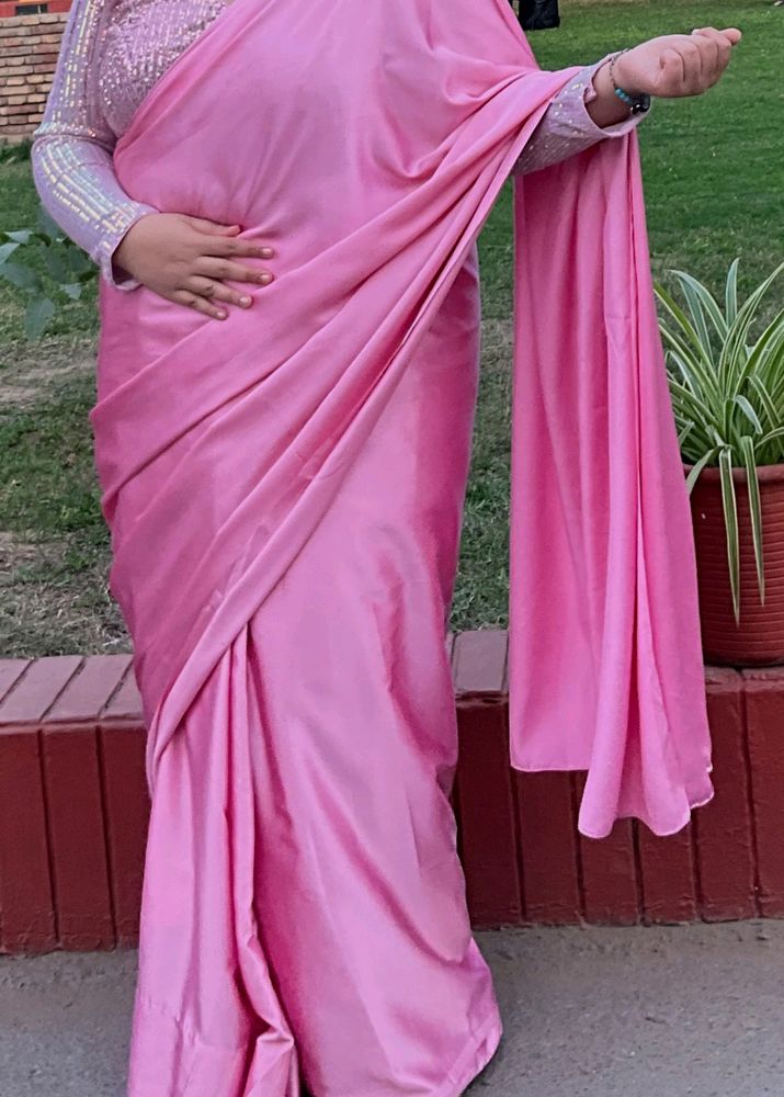 BABY PINK SATIN SAREE