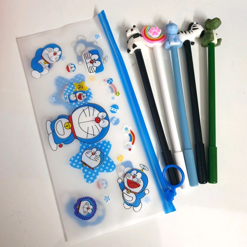 Set Of 5 Gel Pens With Pouch