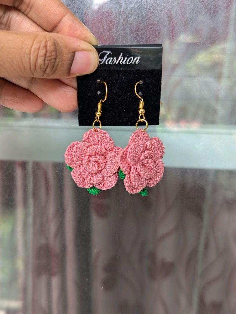 Crochet Handmade Rose Earrings