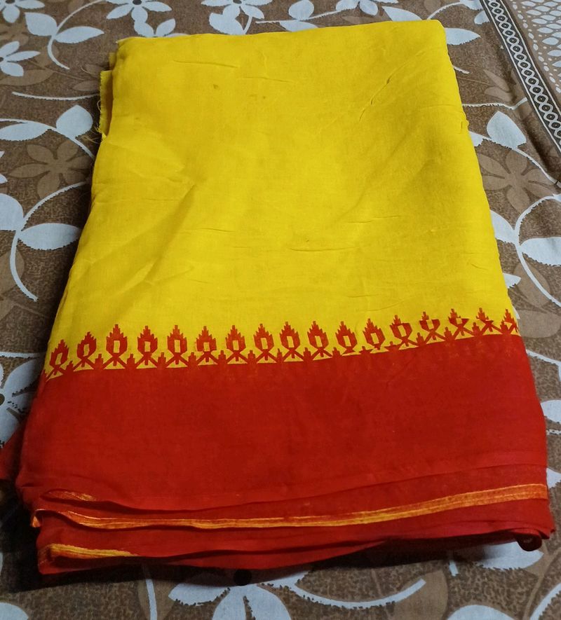 Cotton Bangali Saree But Some Turmeric Stain...