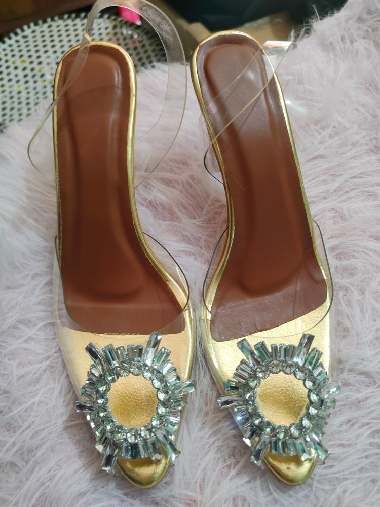 Trendy Stone Studded Transparent Heels