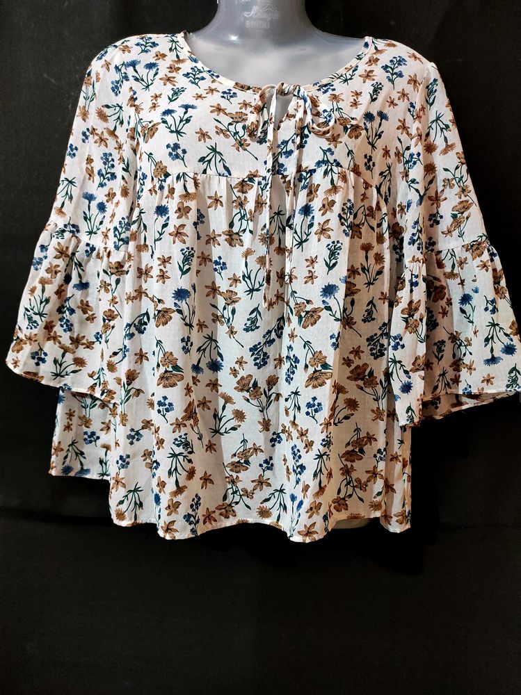 White Floral Korean Top