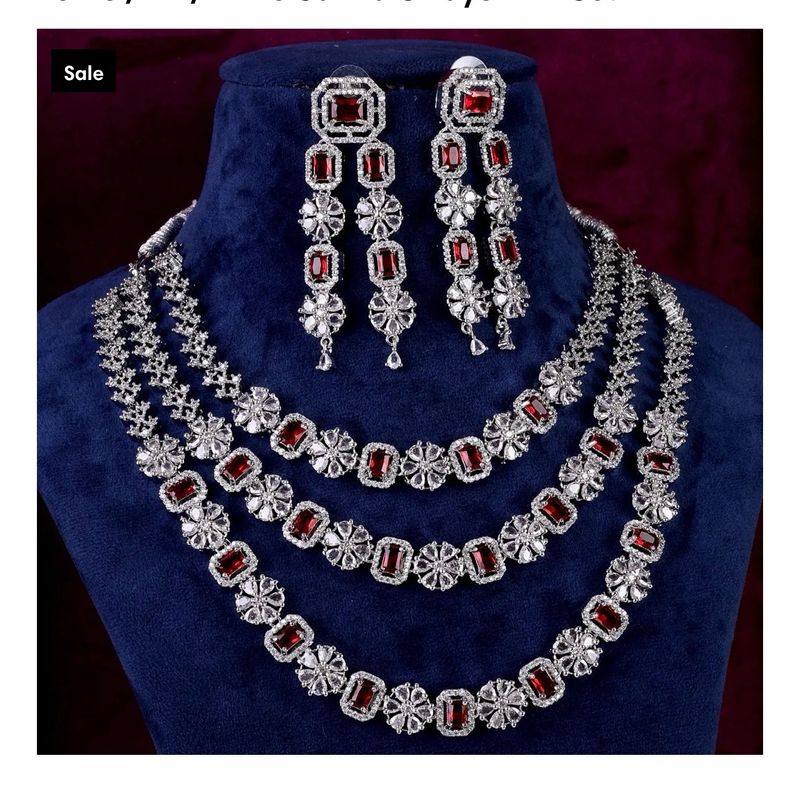 Red Colour 3 Layer AD Necklace SET