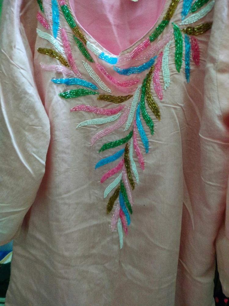 Beautiful Pink Rainbow Kadana Work Kurta