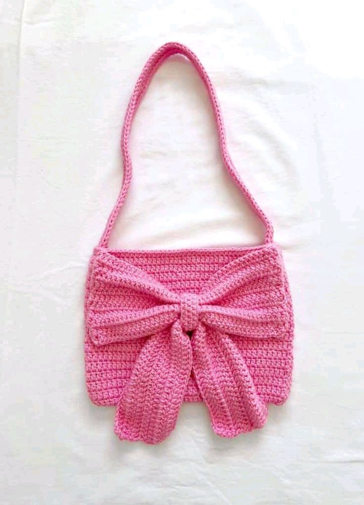 Crochet Pink Bow Bag