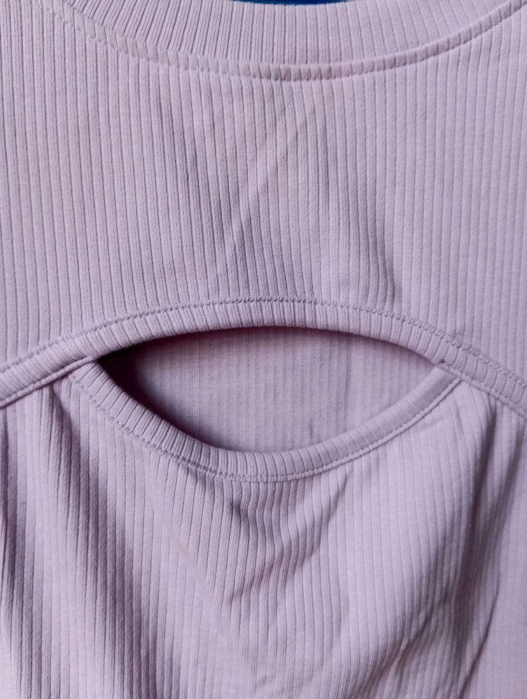 Purple Keyhole Neck Slim Fit Ribbed Top