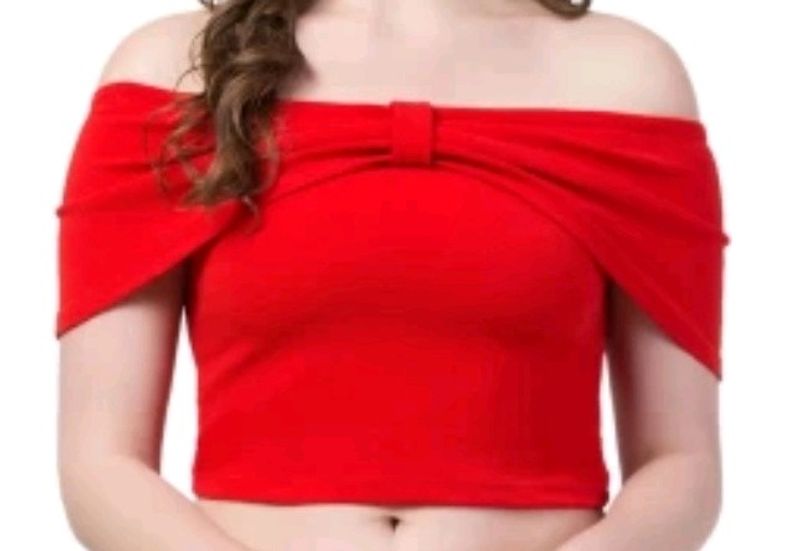 Casual Cape Sleeves Solid Women Red Crop Top