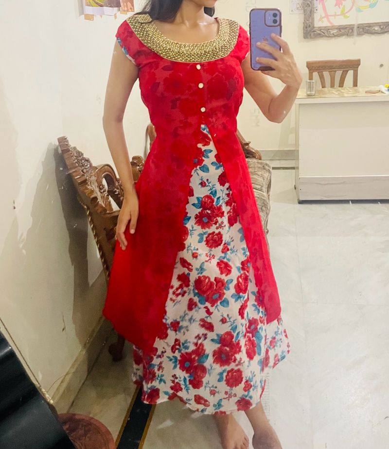 Navratri Red Floral Kurti 😍