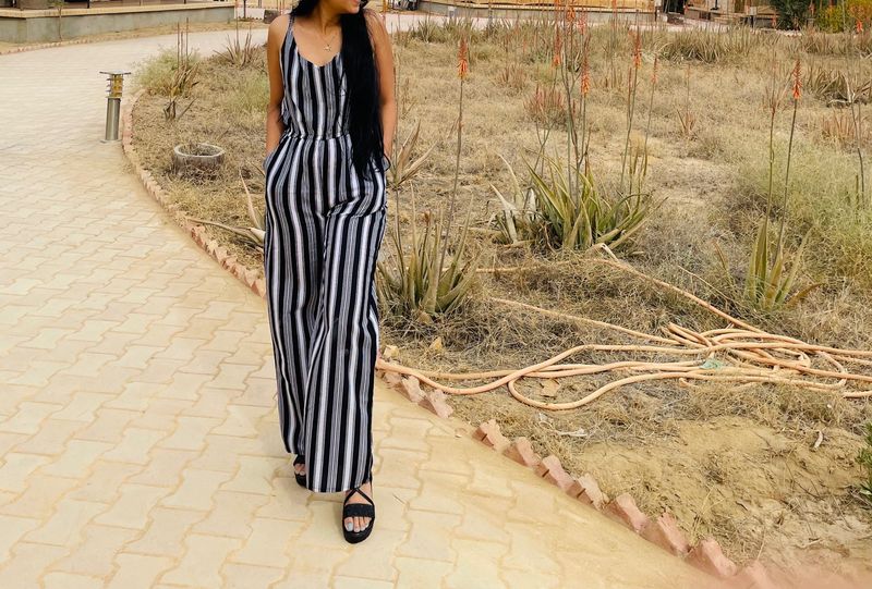 Black Stripped Jump Suit