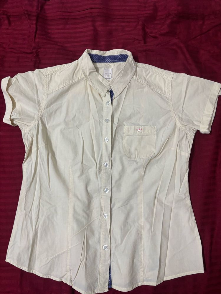 DNMX Light-Yellow Collared Shirt With Short Sleeve