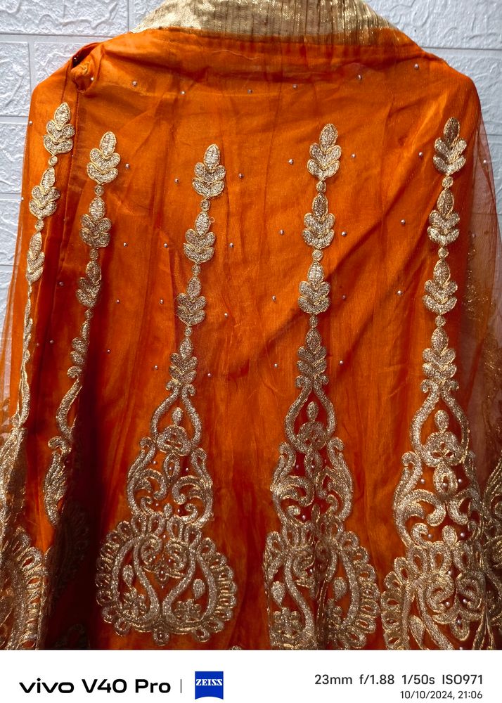 Orange And Golden Embroidered Lehenga