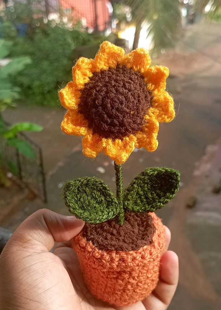 Handmade Crochet Sunflower Pot