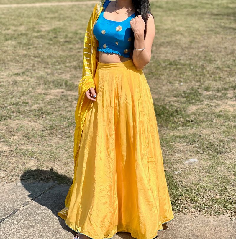 Yellow Blue Lehnga Set With Dupatta