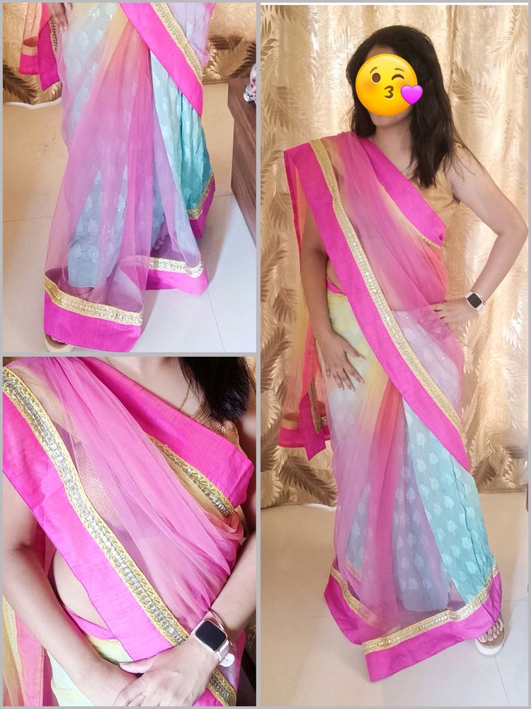 beautiful shaded saree with embroidery , Ready Bls