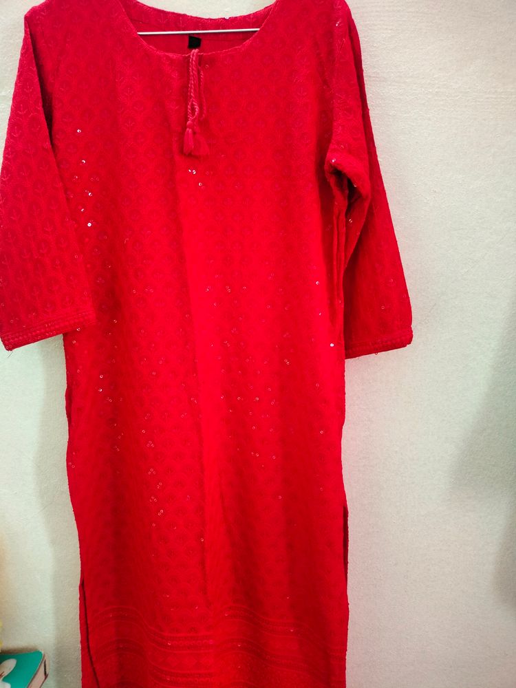 Red Georgette Embroidery Kurta