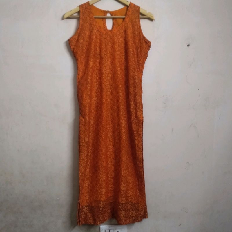 Orange Net Kurta